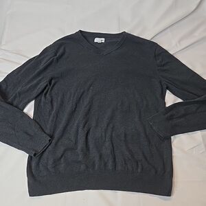 Men's Pullover Sweater Large Gray V Neck Minimalist Grandpacore Cabincore Sonoma